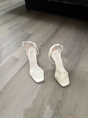 Call It Spring White Ankle-Strap Square-Toe Heels